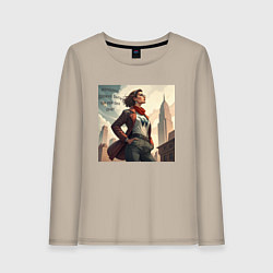 Лонгслив хлопковый женский Сильная женщина, цвет: миндальный