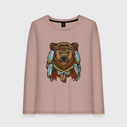 Лонгслив хлопковый женский Русский медведь, цвет: пыльно-розовый