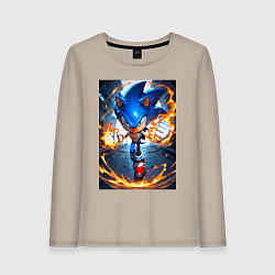 Лонгслив хлопковый женский Соник огненные кулаки, цвет: миндальный