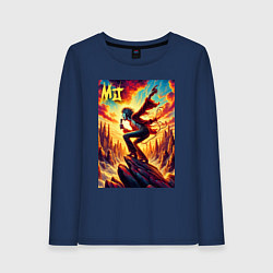 Лонгслив хлопковый женский Mick Jagger -mountain fantasy, цвет: тёмно-синий
