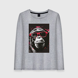 Лонгслив хлопковый женский Мартышка в очках, цвет: меланж
