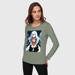 Лонгслив хлопковый женский Черная кошка Фелиция Харди, цвет: авокадо — фото 2