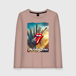 Лонгслив хлопковый женский Rolling Stones - logo-guitar, цвет: пыльно-розовый
