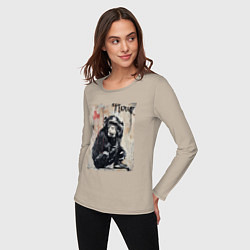 Лонгслив хлопковый женский Style monkey, цвет: миндальный — фото 2