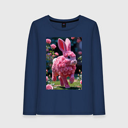 Лонгслив хлопковый женский Кролик из роз, цвет: тёмно-синий