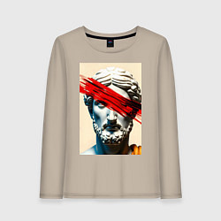 Лонгслив хлопковый женский Штрих на античной статуе, цвет: миндальный