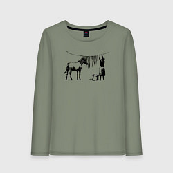 Лонгслив хлопковый женский Banksy zebra, цвет: авокадо