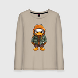 Лонгслив хлопковый женский Утёнок в куртке с капюшоном, цвет: миндальный