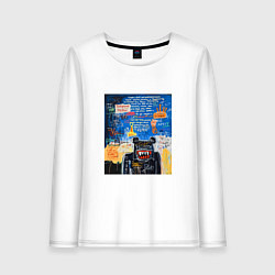 Лонгслив хлопковый женский Ярко синее граффити с медведем, цвет: белый