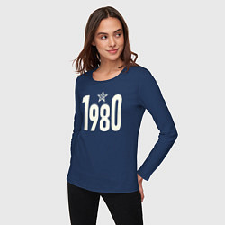 Лонгслив хлопковый женский Рожден 1980 с звездой и серпом, цвет: тёмно-синий — фото 2
