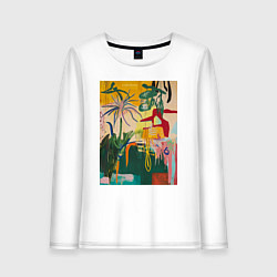 Лонгслив хлопковый женский Тропическая цветочная абстракция, цвет: белый