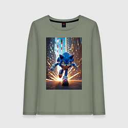 Лонгслив хлопковый женский Соник убегает от летящих ракет, цвет: авокадо