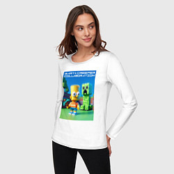 Лонгслив хлопковый женский Bart and Creeper - collaboration ai art, цвет: белый — фото 2