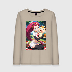 Лонгслив хлопковый женский Джесси и Мяут на пикнике, цвет: миндальный