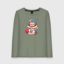 Лонгслив хлопковый женский Обезьнка на ракете, цвет: авокадо