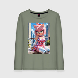 Лонгслив хлопковый женский Эми Роуз из Somic строит глазки, цвет: авокадо