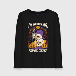 Лонгслив хлопковый женский Im nightmare before coffee, цвет: черный