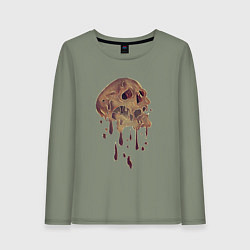Лонгслив хлопковый женский Плавящийся череп, цвет: авокадо