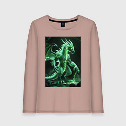 Лонгслив хлопковый женский Зеленый магический дракон, цвет: пыльно-розовый