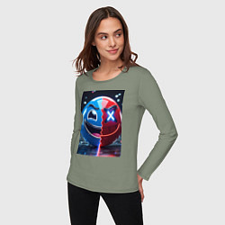 Лонгслив хлопковый женский Смайлик твоего переменного настроения, цвет: авокадо — фото 2