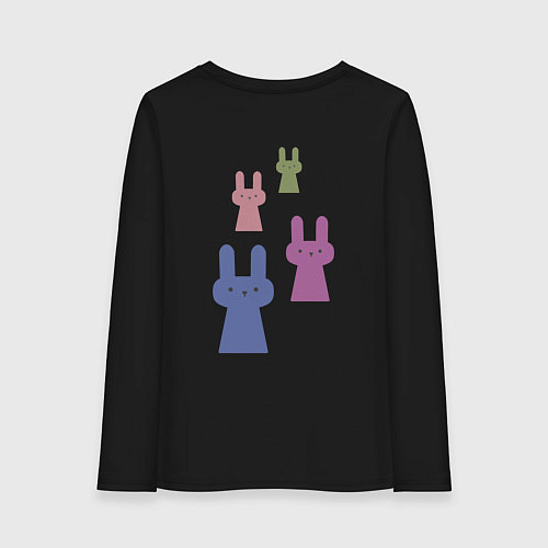 Женский лонгслив Зайцы - минимализм, разноцветные / Черный – фото 2