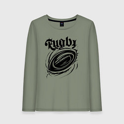 Лонгслив хлопковый женский Регбийный мяч черной краской, цвет: авокадо