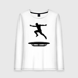 Лонгслив хлопковый женский Прыжок на батуте, цвет: белый