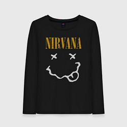 Лонгслив хлопковый женский Нирвана рок музыка, цвет: черный