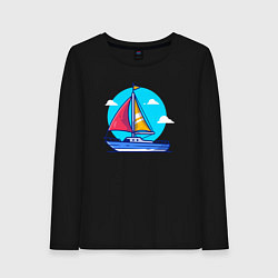 Лонгслив хлопковый женский Яхта в море, цвет: черный