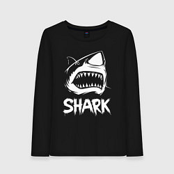 Лонгслив хлопковый женский Агрессивная пасть акулы, цвет: черный