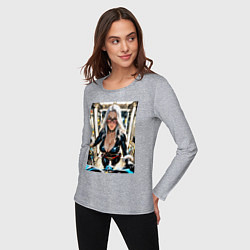 Лонгслив хлопковый женский Черная кошка в сейфе банка, цвет: меланж — фото 2