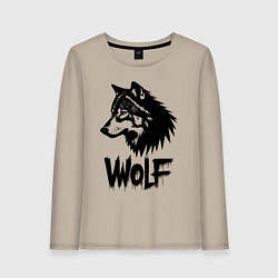 Лонгслив хлопковый женский Волк в стиле граффити, цвет: миндальный