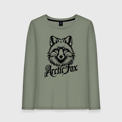 Лонгслив хлопковый женский Арктический лис каллиграфической надписью, цвет: авокадо
