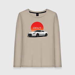 Лонгслив хлопковый женский Godzilla - Nissan GTR, цвет: миндальный