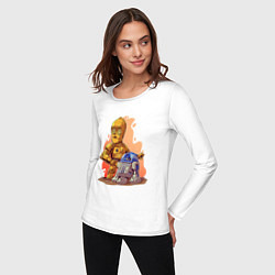 Лонгслив хлопковый женский Звёздные войны: c3p0 и r2d2 - арт, цвет: белый — фото 2