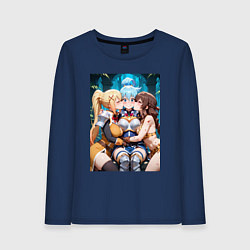 Лонгслив хлопковый женский 3 горе-подружки, цвет: тёмно-синий