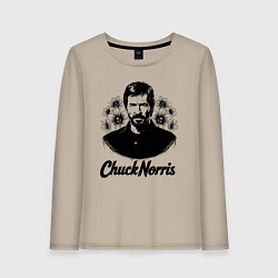 Лонгслив хлопковый женский Чак Норрис в цветах, цвет: миндальный