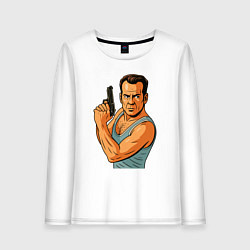 Лонгслив хлопковый женский Брюс Уиллис, цвет: белый