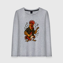 Лонгслив хлопковый женский Петух гитарист рокер, цвет: меланж