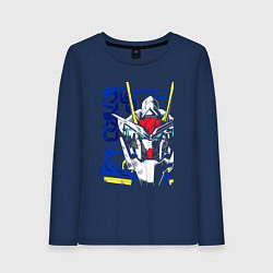 Лонгслив хлопковый женский Гандаму робот, цвет: тёмно-синий