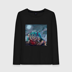 Лонгслив хлопковый женский Halloween Miku zombie, цвет: черный