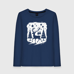 Женский лонгслив Олень в новогоднем лесу