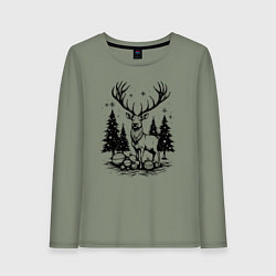 Женский лонгслив Олень в новогоднем лесу
