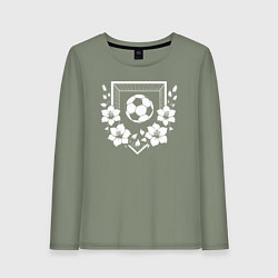 Лонгслив хлопковый женский Футбольные ворота и мяч в цветах, цвет: авокадо