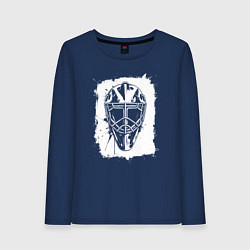 Лонгслив хлопковый женский Вратарская маска в белом квадрате, цвет: тёмно-синий
