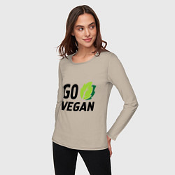 Лонгслив хлопковый женский Go vegan, цвет: миндальный — фото 2