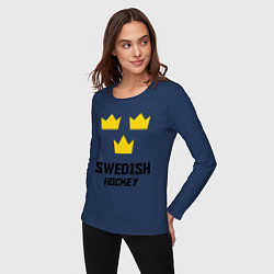Лонгслив хлопковый женский Swedish Hockey, цвет: тёмно-синий — фото 2
