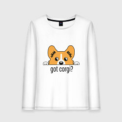Лонгслив хлопковый женский Got Corgi, цвет: белый