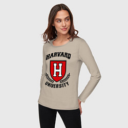 Лонгслив хлопковый женский Harvard University, цвет: миндальный — фото 2