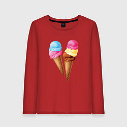 Лонгслив хлопковый женский Мороженое, цвет: красный